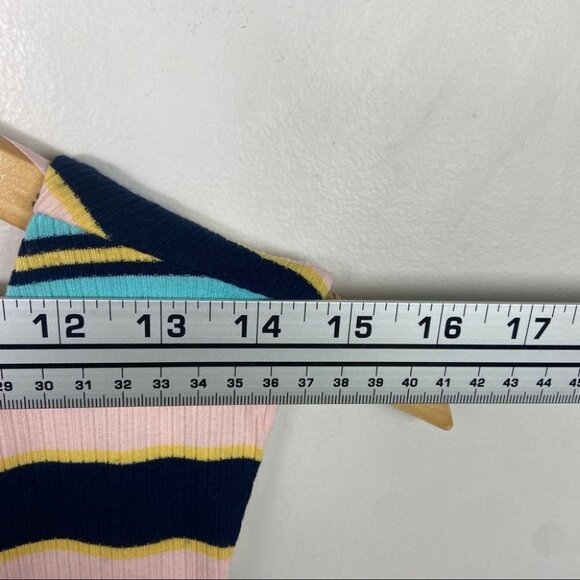 NEW Nordstrom AFRM Striped Bodysuit Double V Light Pastel Pink Blue Retro Medium - Picture 13 of 16
